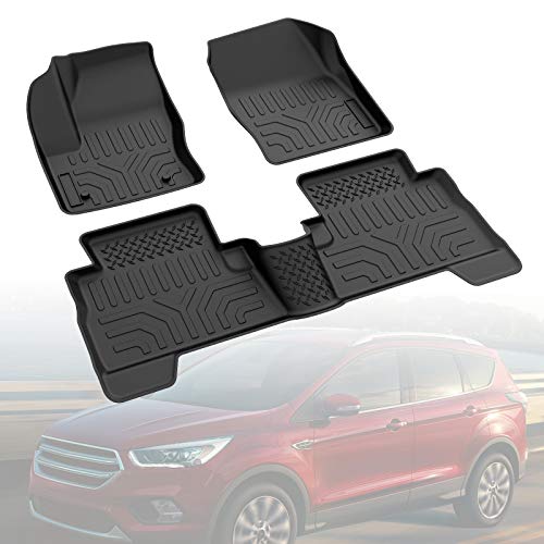Floor Mat Liner Medesasi Compatible With 2013-2019 Escape, 2013-2018 C-Max Accessories All Weather Guard Heavy Duty Car Rubber Floor Mats Liners, Custom Fit Oem, Front And Rear, Black #TOP12