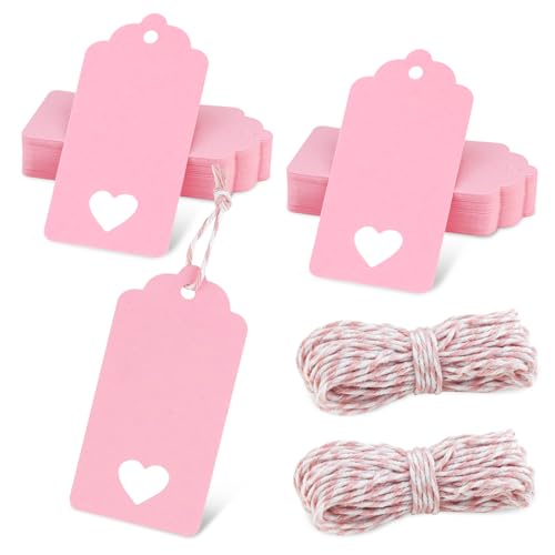 GAUENEEN 100 Pcs Pink Gift Tags Hollow Heart...