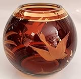 sehr gute Glas Qualität Oberstdorfer Glashütte Überfang Kugelvase antiker Stil geschliffen mundgeblasen in der Farbe Amber Gold Überfang Durchmesser 12 cm Höhe 12 cm