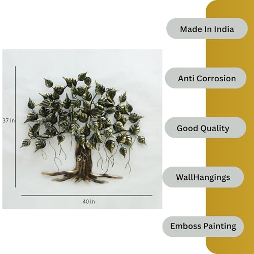 Image of Bharat Art Metal Betel Tree Decorative Wall Art | Metal Wall Sculpture for Home Living Room Bedroom Office Hotel Cafe | Tree Wall Hanging Decor | 40X4X37 inch | CW047