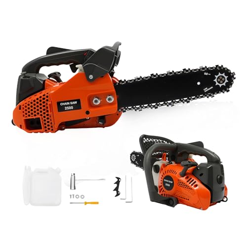 JAYGOVAN 25.4CC 2-Cycle Top Handle Gas Chainsaw 12 Inch Portable Petrol Handheld Cordless Chain Saw 12'' Quick-Switch Bars 9000r/min Chainsaw Gas Powered for Wood Cutting