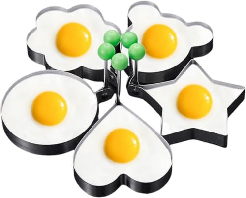 Brfveob 目玉焼き型 卵モールド 目玉焼きリング ステンレス製 フライパン卵の金型リング 柄手付き 目玉焼きの金型 お菓子作り 可愛いモールド たまご焼き エッグマフィン 4点セット(丸形、星形、花形、ハート形) 調理器具 料理ツール 便利グッズ 愛妻弁当 キャラ弁当 弁当アート お手入れ簡単 収納便利のサムネイル