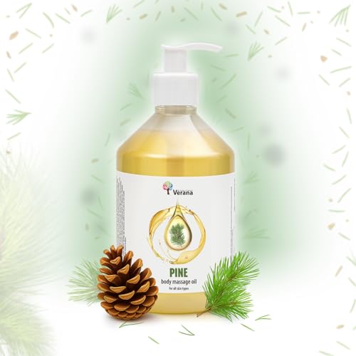 Verana Aceite de Masaje Pino, Natural, Para el Cuerpo, Todo tipo de Pieles, Efecto Revitalizante e Hidratante, Ayuda a fortalecer la Inmunidad, Antienvejecimiento, Aromaterapia (500ml)