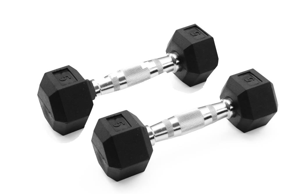 GYMENIST Single Hex Rubber Dumbbell with Metal Handles Exercise Heavy Workout Dumbbells Workout Weights Sold As Singles or