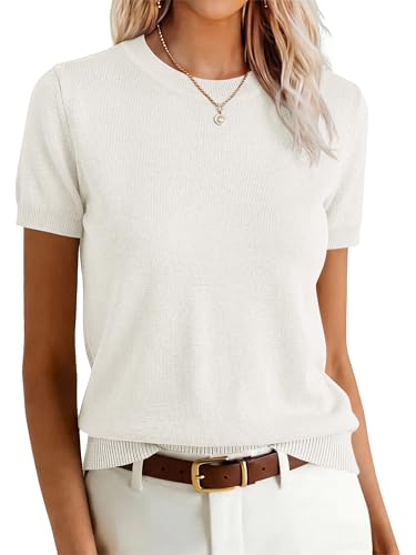 ANRABESS Womens Short Sleeve Sweaters Wool Blend Crew...