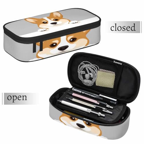 Image of Corgi Dog Pencil Bag Cute Puppy Animal Pet Head Gray White Big Capacity Pencil Case Pencil Pouch Pen Bag School Students Boy Girl