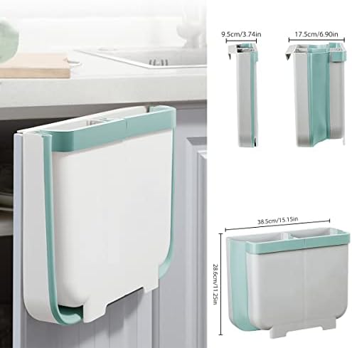 Ruucy Hanging Trash Can, Foldable Waste Bins Hanging Kitchen Bin Hanging Garbage Can with 2 compartments, 13L Cupboard Door Bins for Kitchen Bathroom Office(Blue)
