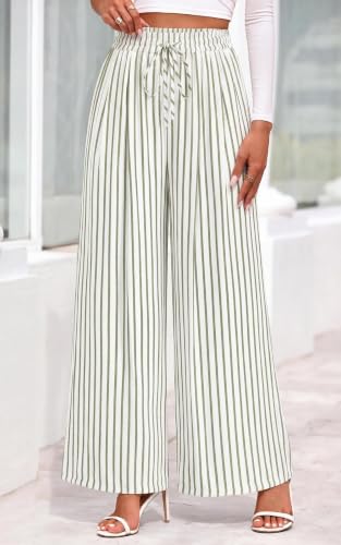 Image of PRETTYGARDEN Womens Pants Elastic Waist Floral Lightweight Palazzo Pants for Women Casual Lounge Wide Leg Pants Woman