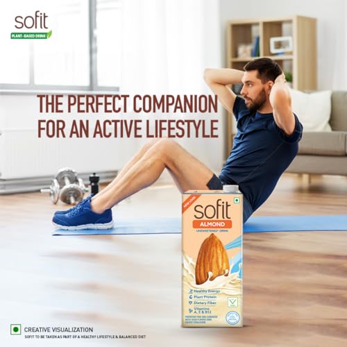 Image of Sofit Almond Drink Unsweetened, 180ml - Pack of 2 (2 x 180ml)| Vegan Drink |Enriched with Plant Protein, Dietary fibers, Vitamins and Calcium | Lactose Free | Gluten Free | Preservatives Free