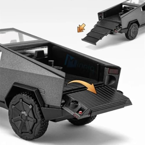 Image of Tesla Cybertruck 1:32 Model Car with Box, Zinc Alloy Pull Back Toy car with Sound and Light for Kids Boy Girl Gift [Colors as Per Stock]