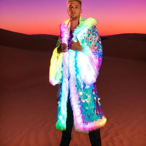 Gefomuofe Men's Metallic Sequins Baseball Bomber Jacket LED Sequins Jacket Carnival Performance Costume 70s Disco Party Costume, White, 3XL steampunk buy now online