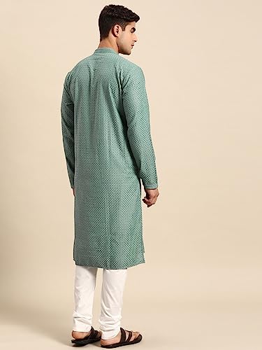 Image of Rajubhai Hargovindas Men Pure Cotton Chikankari Embroidered Straight Kurta