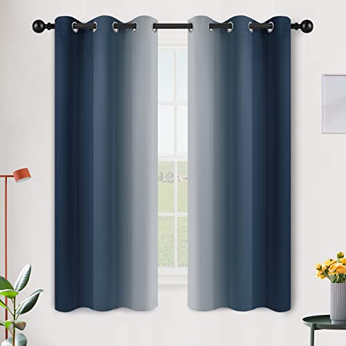 Image of SimpleHome Ombre Navy Blue to Grey White Curtains for Living Room 42Wx63L | Room Darkening Curtains for Bedroom,Gradient Light Blocking Curtain,Thermal Insulated Grommet Window Drapes,2 Panels,63 Inch