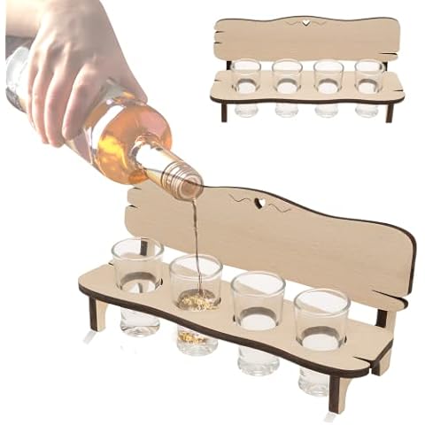 Bandeja de madera para chupito con 4 vasos Cover