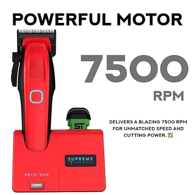 Supreme Trimmer Recharge Clipper - Professional Hair Clipper with 2 Removable Batteries, Brushless Motor, Smart Charge Stand, USB-C Charge & DLC Blades Barbers | STC779