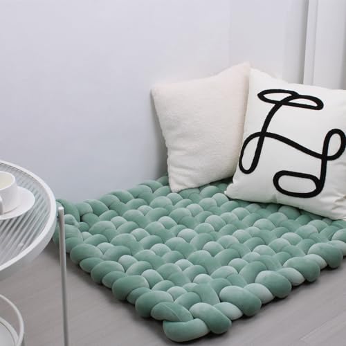 XHJRI Thickened Braided Knot Seat Mat, Knotted Floor Decorative Cushion, Handmade Baby Infant Playing Pad Nursery Rug (27.5 * 31.5 Inch,Matcha Green)
