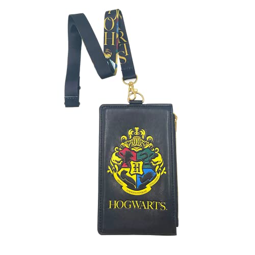 Harry Potter Hogwarts Lanyard with Passport Holder, Clear ID Card Slot, Coin Zipper Pouch and Detachable Neck Strap, Summer Vacation 2022 Travel Accessories, 7 inches