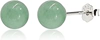 Vista 10 de Aretes de jade, aretes de jade verde para mujer, aretes de plata de ley 925 para orejas sensibles, joyería de jade para mujeres y hombres Plateado