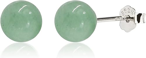 Jade Earrings Studs, Green Jade Earrings for Women, 925 Sterling Silver Stud Earrings for Sensitive Ears, Jade Jewelry for Women & Men
