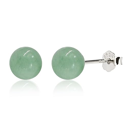 Jade Earrings Studs, 8mm Green Jade Earrings for Women, 14K Gold Plated Stud Earrings for Sensitive Ears, Jade Jewelry for Women & Men, Good Luck