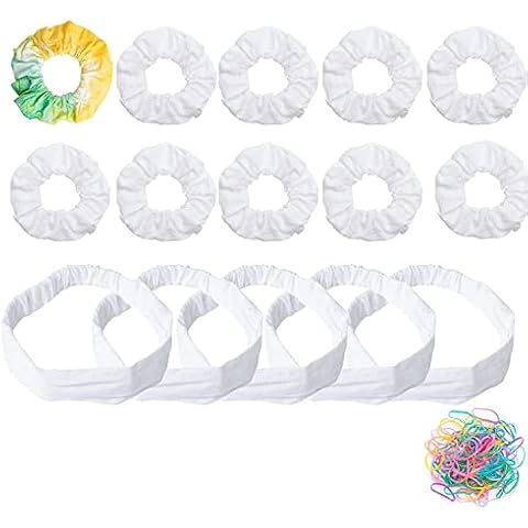10 Pcs White Cotton Scrunchies for Tie Dye Kit Party Supplies with 5 Pcs White Headband Hair Elastic Hair Ties Pony Tail Holder for Women Non-slip Head Wrap Hair Accessories Cover