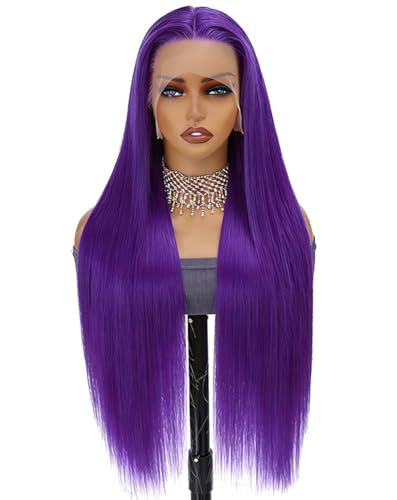 30 Inch Purple Human Hair Wig 13x6 200 Density Straight Purple Human Hair Wig Frontal and Back All 100% Natural Human Hair No Bad Smell Silky and Bouncy True Length No Synthetic Fiber Lifespan 3X