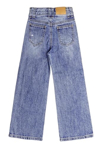 KIDSCOOL SPACE Girls Wide-Leg Ripped Denim Pants, 5-14T Loose-fit Distressed Fashion Flared Jeans2