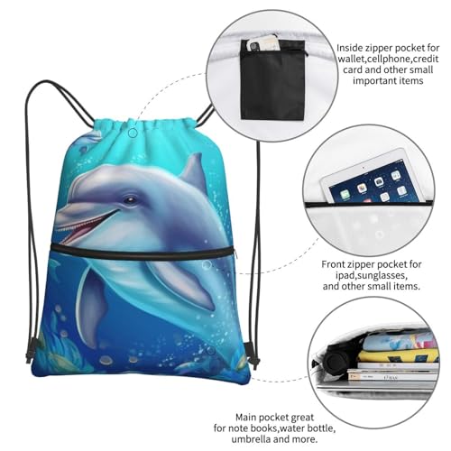 Drawstring Backpack Water Resistant String Bag Dolphin Sports Sackpack Gym Sack for Men Women4