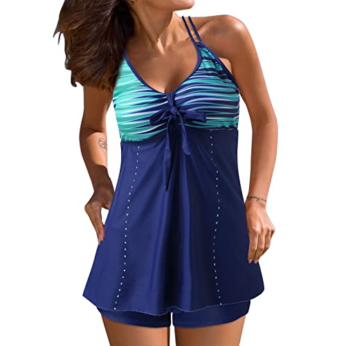 Tankini deux pièces pour femme grand taille XXL avec débardeur fluide et short bleu