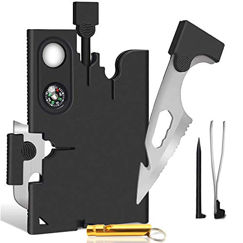 Cool Gadgets 18 In 1 Multitool Credit Card Tool Knife Set Pocket Wallet Survival Kit - Cool Tools Gadgets Gifts for Men Dad Him Husband Women With Blade Compass and Fire Starter