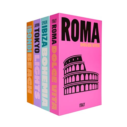 AISLE 3 ESSENTIALS Set of 4 Decorative Storage Books, Aesthetic Hollow for Preppy Room Decor, Bookshelf Decor, and Coffee-Table Books, Decorative Storage Boxes