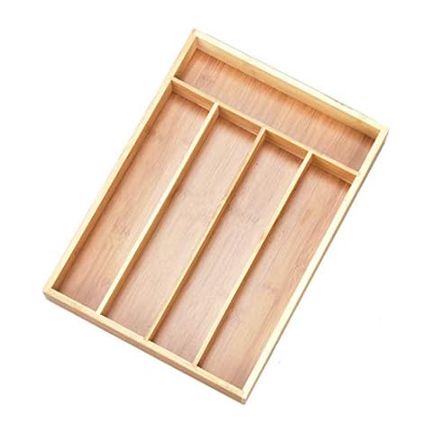 Cutlery Tray,Knife and Utensils Holder Tray Rack,Kitchen Drawers Organize Cutlery Boxes, Bamboo Cutlery Can Be Stretched, Tool Storage Box (5 grids/36 * 25 * 5) Cover