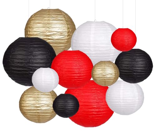 Image of Black Red White Paper Lanterns Decorative 12pcs Party Hanging Decorations for Party Bridal Shower Wedding Baby Shower Graduation Anniversary Room Decor