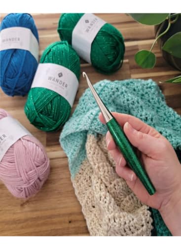 Image of Furls Crochet Hook, Odyssey Emerald Green, Nickel Plated Tip for Effortless Glide, Ergonomic Handle Crochet Hooks 7 inch (M - 8.00MM)