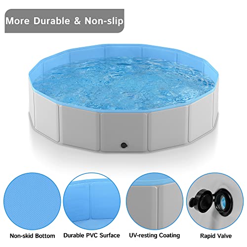 Pmny Foldable Dog Pool, Large Collapsible Pet Bath Swimming Pool, Hard Plastic Kiddie Dog Pet Pool Bathing Tub, Portable Pvc Wading Pool For Pets And Dogs Cats, 63 Inches, Gray, Xx-Large - 63'' #TOP3