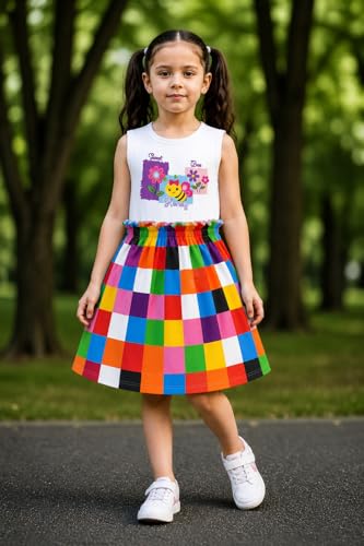 Image of EIO Girls Cotton Frock Dress Combo Pack et | Multicolor Knee Length Casual Dresses for Kids | Soft & Breathable Summer Wear Outfit Frock Set