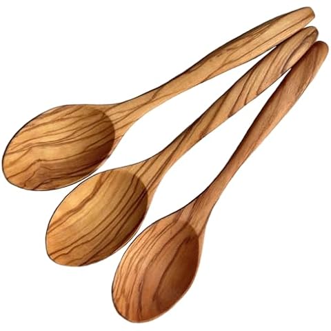 3 PCS Olive Wood Spoon, 7 Inch Wooden Spoons for Eating, Small Pointed Wooden Soup Spoons Set for Mixing Stirring, Handmade Wooden Tablespoon Dining Spoons for Coffee,Honey,Tea,Rice,Cereal,Dessert Cover