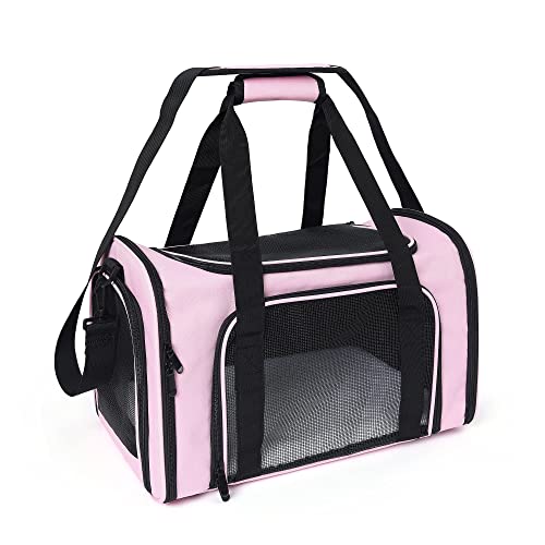 Mile High Life | Outdoor Travel Pet Carrier | Kitty Puppy Cat Carriers | Collapsible Dog Carrier For Small Medium Dogs | Cat Crates W Breathable Mesh With Soft-Sided (Pink, Medium) #TOP12