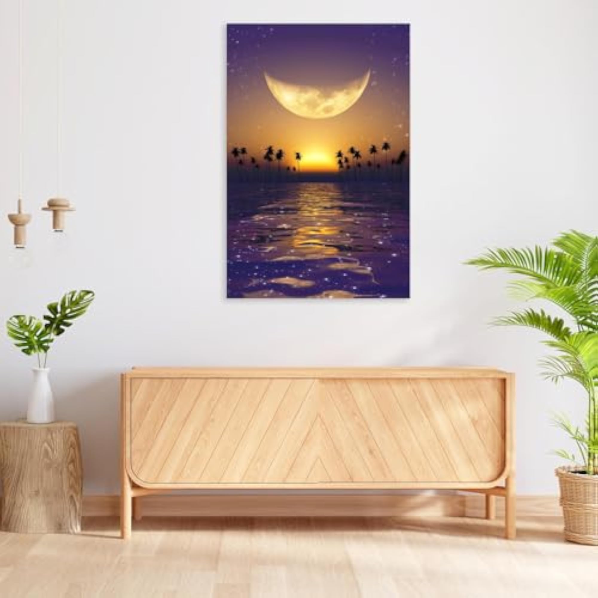 Big Yellow Moon Over Purple Sunset Vinyl Wall Sticker