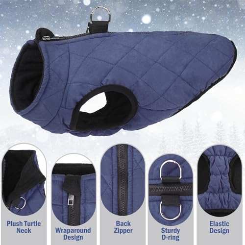 Image of SCENEREAL Winter Dog Vest Coat with Harness Built in | Warm Puppy Jacket for Small Medium Dogs, Cold Weather Coat with Zipper, Fleece Puffer Vest Windproof Snow Clothes