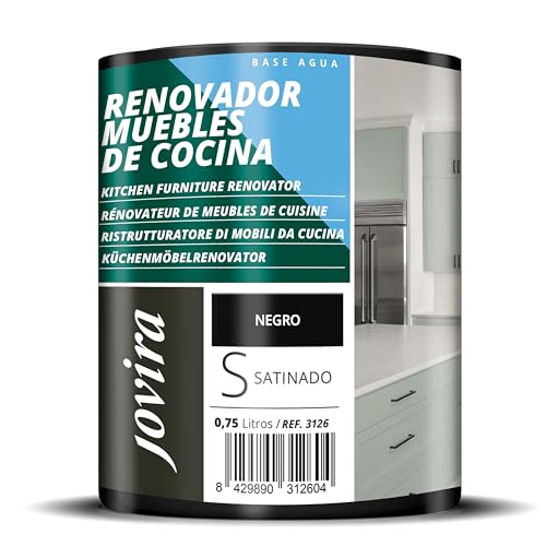 JOVIRA PINTURAS Pintura Renovadora para Muebles de Cocina, acabado satinado al agua. Especial para renovar muebles de cocina, puertas, baños, etc. (750 Mililitros, Negro) K-31