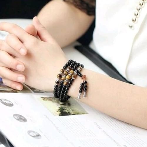 Japamala Unissex em Ônix e Olho de Tigre Proteção e Purificação - Power Protection + Bolsa de Veludo