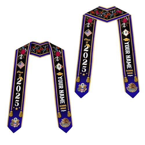 MonkeyVan Custom Mexican Graduation Sash Mexico Graduation Stole 2025 Mexican American Flag Graduation Sash Mexican Graduation MX5