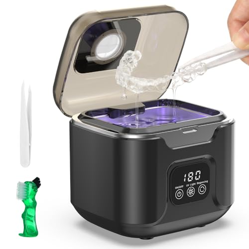 Image of Ultrasonic Retainer Cleaner Machine, 240ml Tank, 48kHz Ultrasonic Cleaning | 3 /6 /10 Minute Timers, Plug-In Power, Digital Control Panel, Use with Water Only, For Retainers Dentures Aligners Mouth Guards