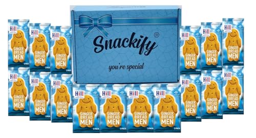 Hills Mini Ginerbread Men Biscuits 30g x 16 bags 48 Gingerbread biscuits Christmas Snack Treat Perfect Christmas Kids Gift in beautiful Snackify Gift Box Vegan Biscuits Gift Kids Lunch (1 Box)