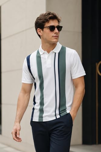 Image of GODFREY Striped Tshirt Shirts Men Cotton Polo T Shirt for Man with Pocket - Regular Fit Half Sleeve Collar T Shirts for Men