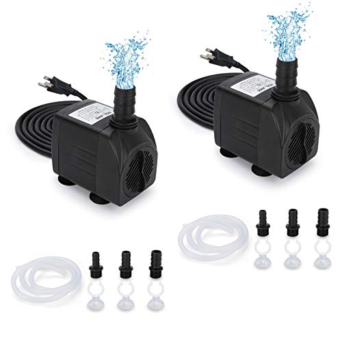 GROWNEER 2 Packs 550GPH Submersible Pump 30W Ultra Quiet Fountain Water Pump, 2000L/H, with 7.2ft High Lift, 3 Nozzles, 4.9 Feet Tubing for Aquarium, Fish Tank, Pond, Hydroponics, Statuary