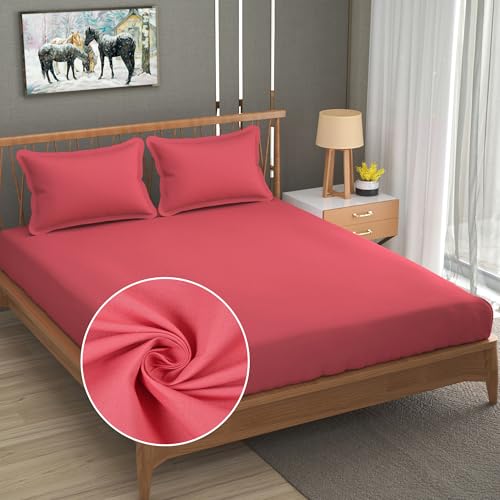 Image of FRESH FROM LOOM Microfiber Queen Size Bedsheet with Solid Plain - 240 TC, Hypoallergenic Bedsheet with 2 Pillow Cover (Size- 90 x 95 inch | Gajri| Solid)