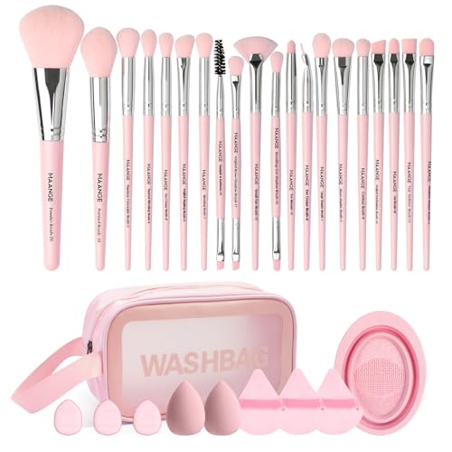 MAANGE Makeup Brush Set 30 Pcs Premium Synthetic Makeup Brushes Foundation Eye Shadow Powder Concealers Highlight Blending Brush Professional Make Up Brush Kit Pink