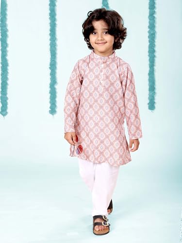 Image of KiddoPanti Boys 100% Cotton Ethnic Motif Printed Short Length Kurta